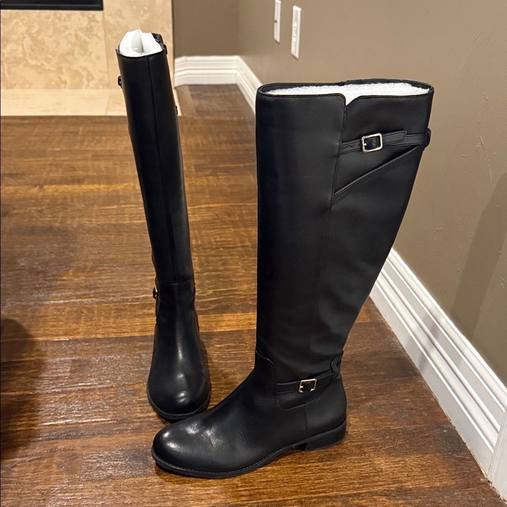 Marion Buckle Soft Leather Tall Riding Boots black